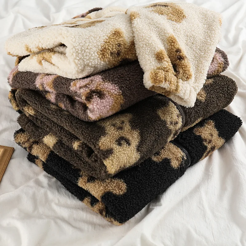 Autumn Winter Women Hooded Thickened Casual Sweatshirt Cartoon Bear Print Zipper Pocket Plush Unisex Fleece Jacket