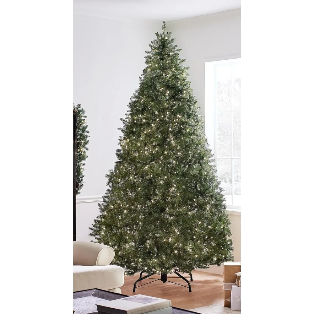 

Lit Artificial Full Christmas Tree, Green, White Lights, Includes Stand, 9 Feet, Christmas Tree