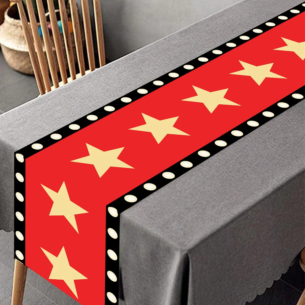 Black Red With Gold Star Movie Night Table Runner Movie Theme Design Movie Night Party Decoration for Movie Night Party Decor