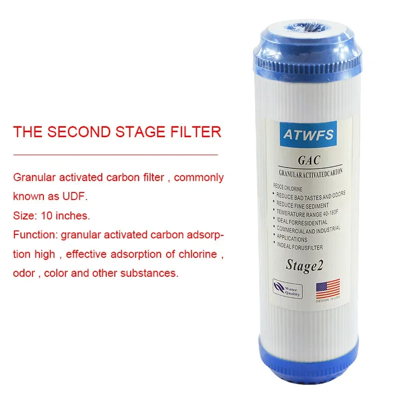 ATWFS 4 Stage Water Filter System Cartridge Purifier 10\'\' Cotton Filiter Activated Carbon Filter T33 for Reverse Osmosis