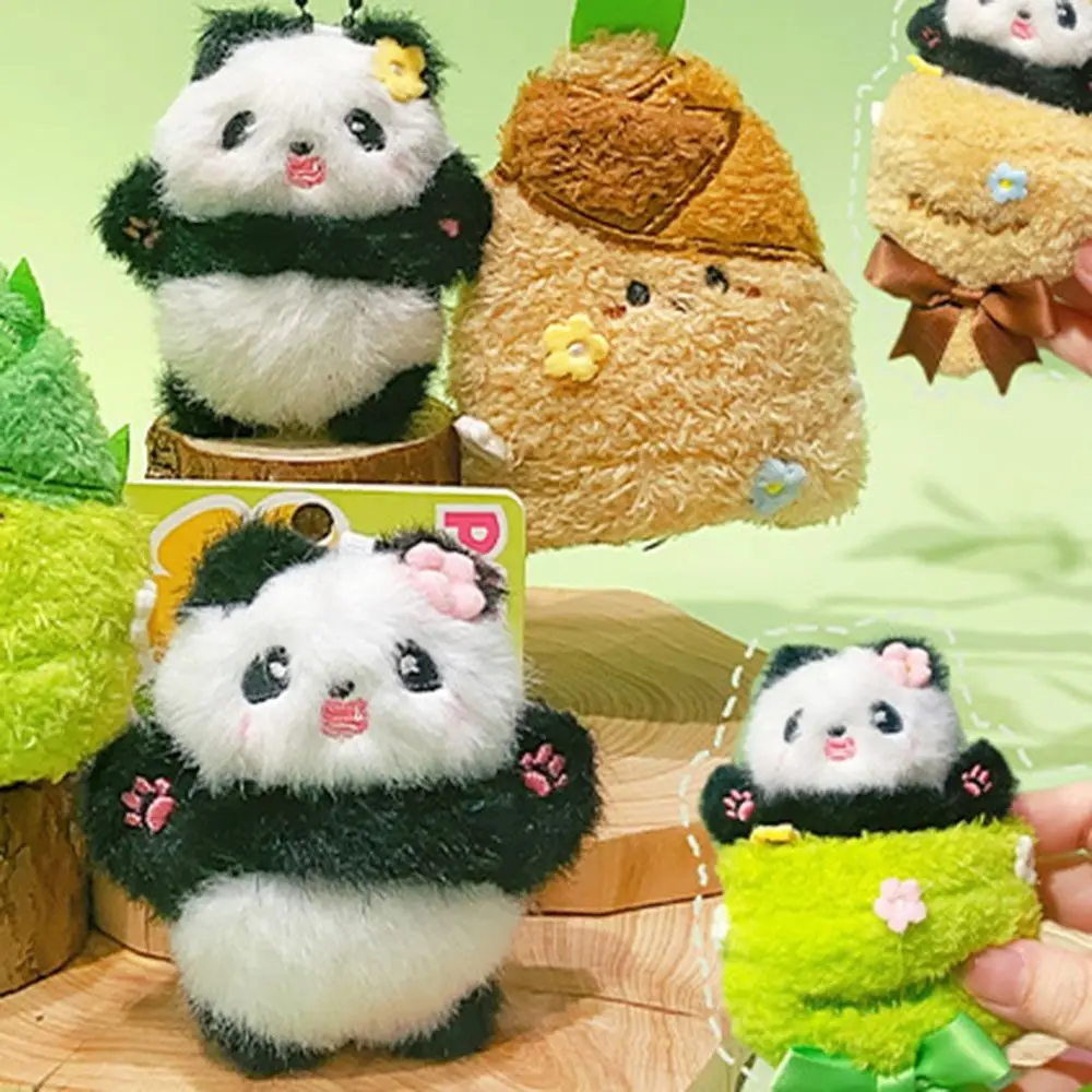 Kawaii Creative Cartoon Panda Keychain Cute Children's Toys Panda Bamboo Pendant Plush Funny Car Key Ring Gift