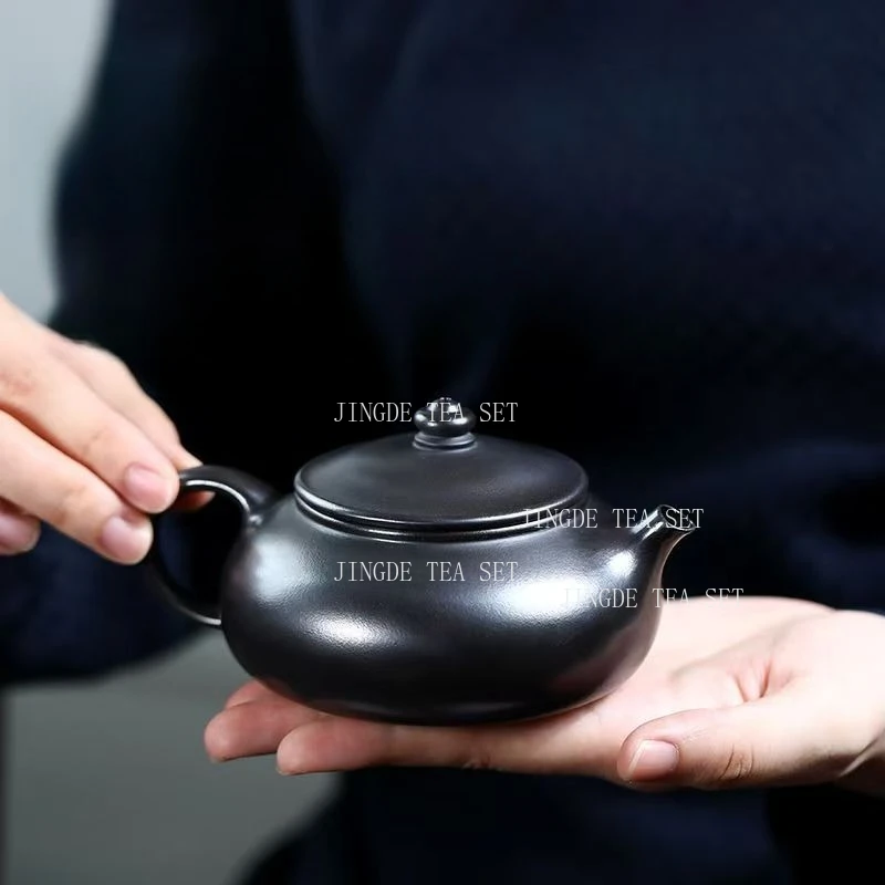 Yixing Teapot Black Hanjiang Teapot Chinese Style Tea Pot Household Small Capacity Teapot Kungfu Internal Push Ball Hole Tea Set