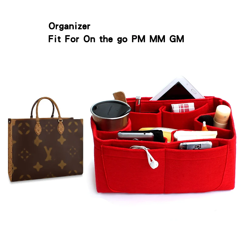 Organizador do saco da inserção de feltro para o tote pm mm gm de onthego, modelador cosmético da bolsa dos sacos, armazenamento do curso da mulher,