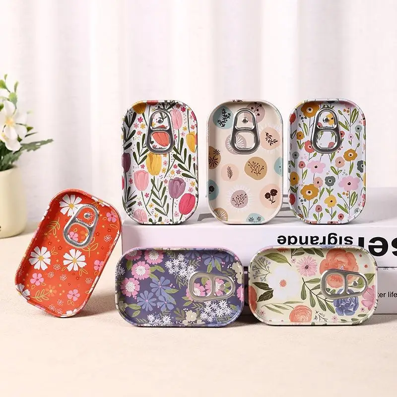 【B】1Pcs Flower Small Drink Can Design Tinplate Box Empty Storage Case For Candy Coin Pill U Disk Stationery Organizer