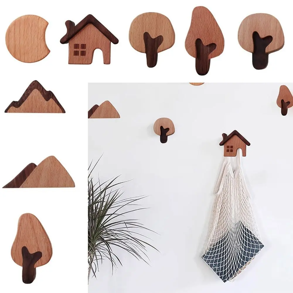 Accessories Wooden Cupboard Wardrobe Pulls Solid Color Beech Wardrobe Knob Nordic Wood Hook Hanger Household