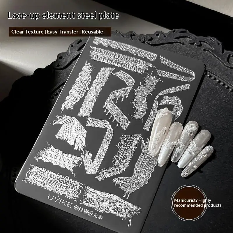Lace Ribbon Nail Stamping Template 14.5x9.5cm 1 Sheet for Party Wedding Nail Design DIY Manicure Use