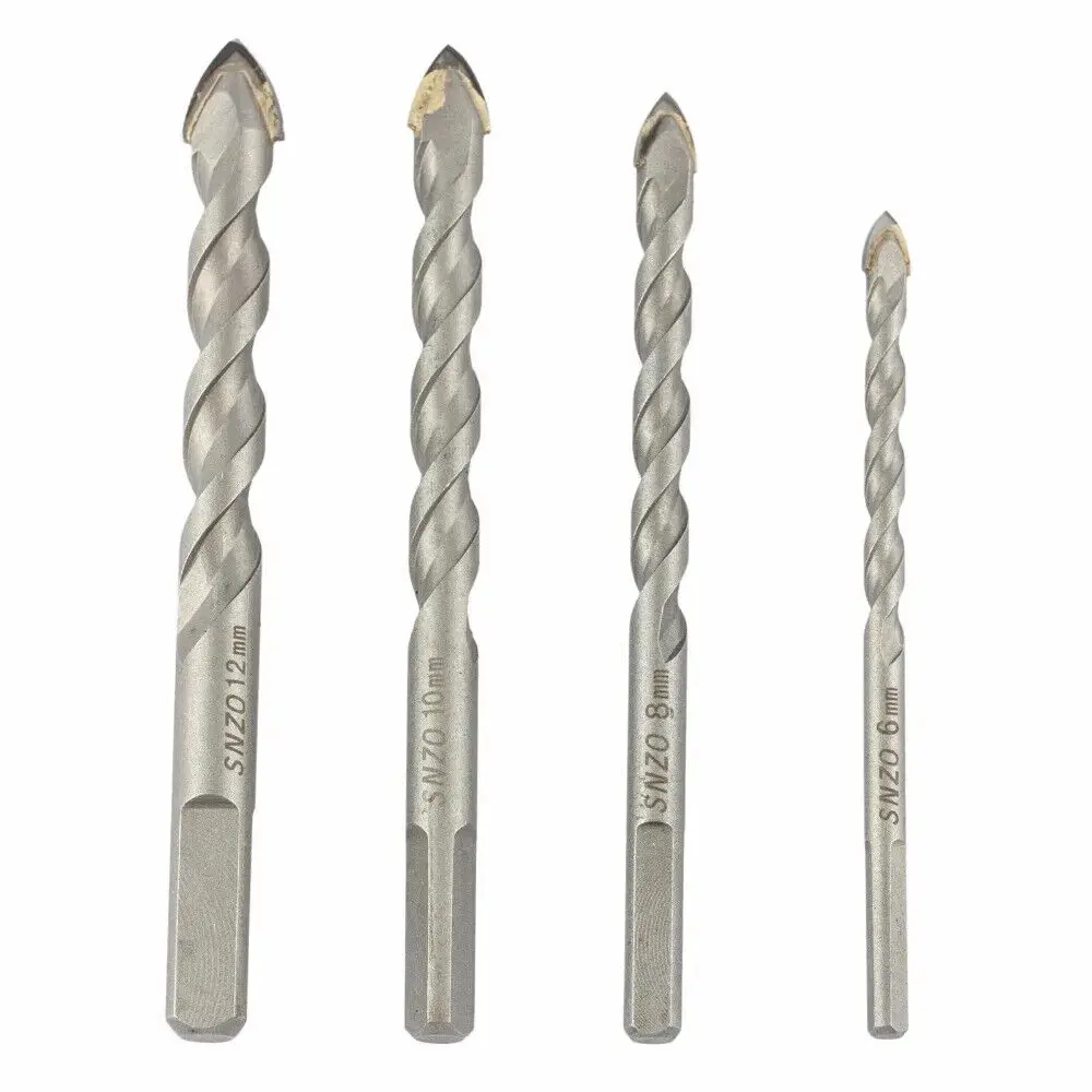 

4Pcs 6mm-12mm Threaded Triangle Carbide Alloy Drill Bits Kit Thread Milling Cutters Tile Hole Saws Wall Masonry Drilling Tools