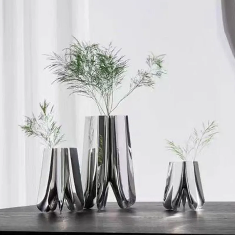 

Modern simple stainless steel mirror flower ware hotel exhibition hall living room bedroom home decoration flower arrangement