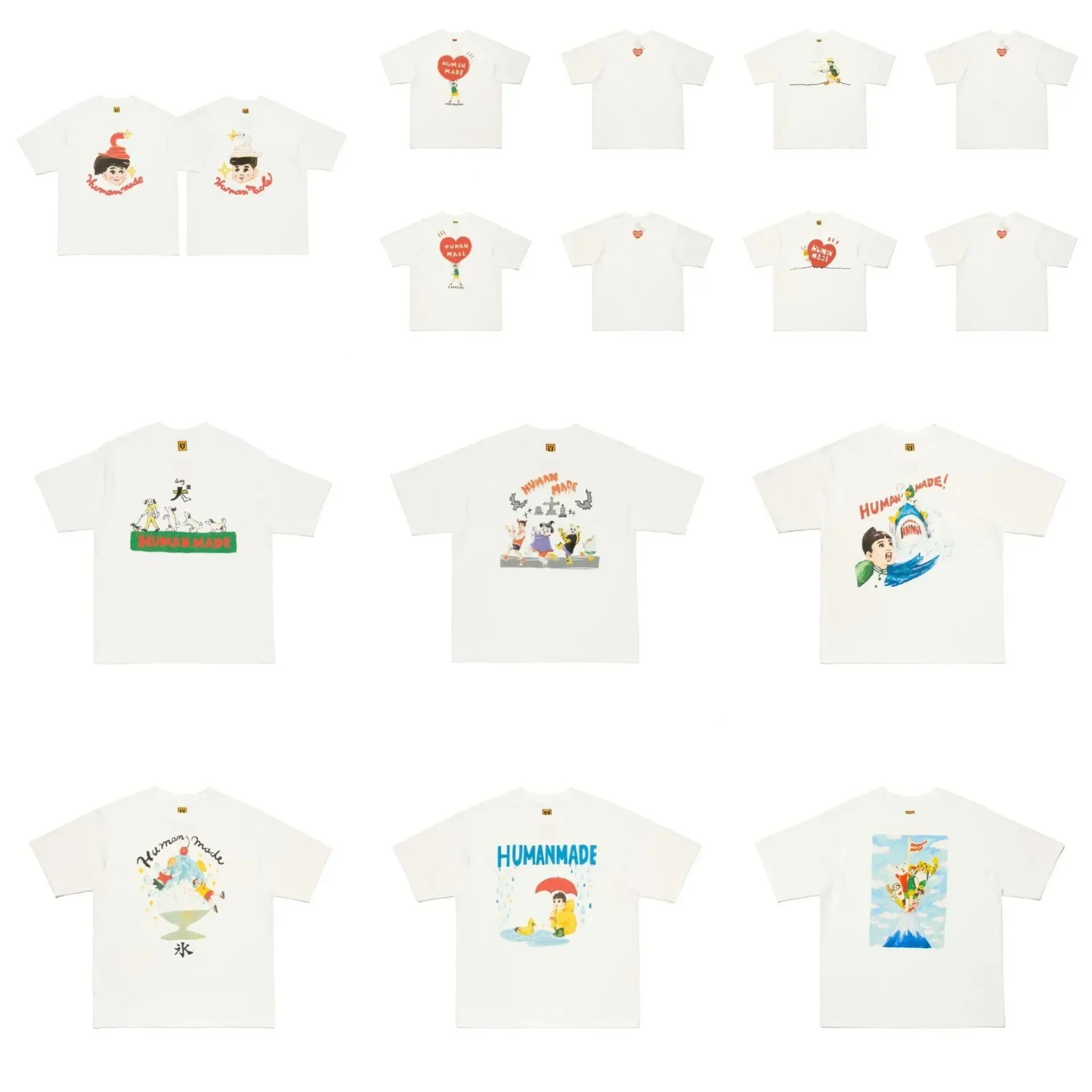 2026 New HUMAN MADE 25SS Couple's Heart Lifting cartoon Printed T-Shirt Japanese Retro Loose Unisex Short-Sleeved Shirt