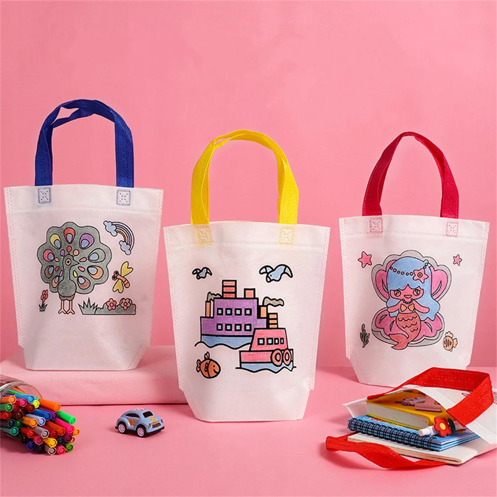 1pcs Sets DIY Graffiti Bag with Markers Handmade Painting Non-Woven Bag for Children Arts Crafts Color Filling Drawing Toys