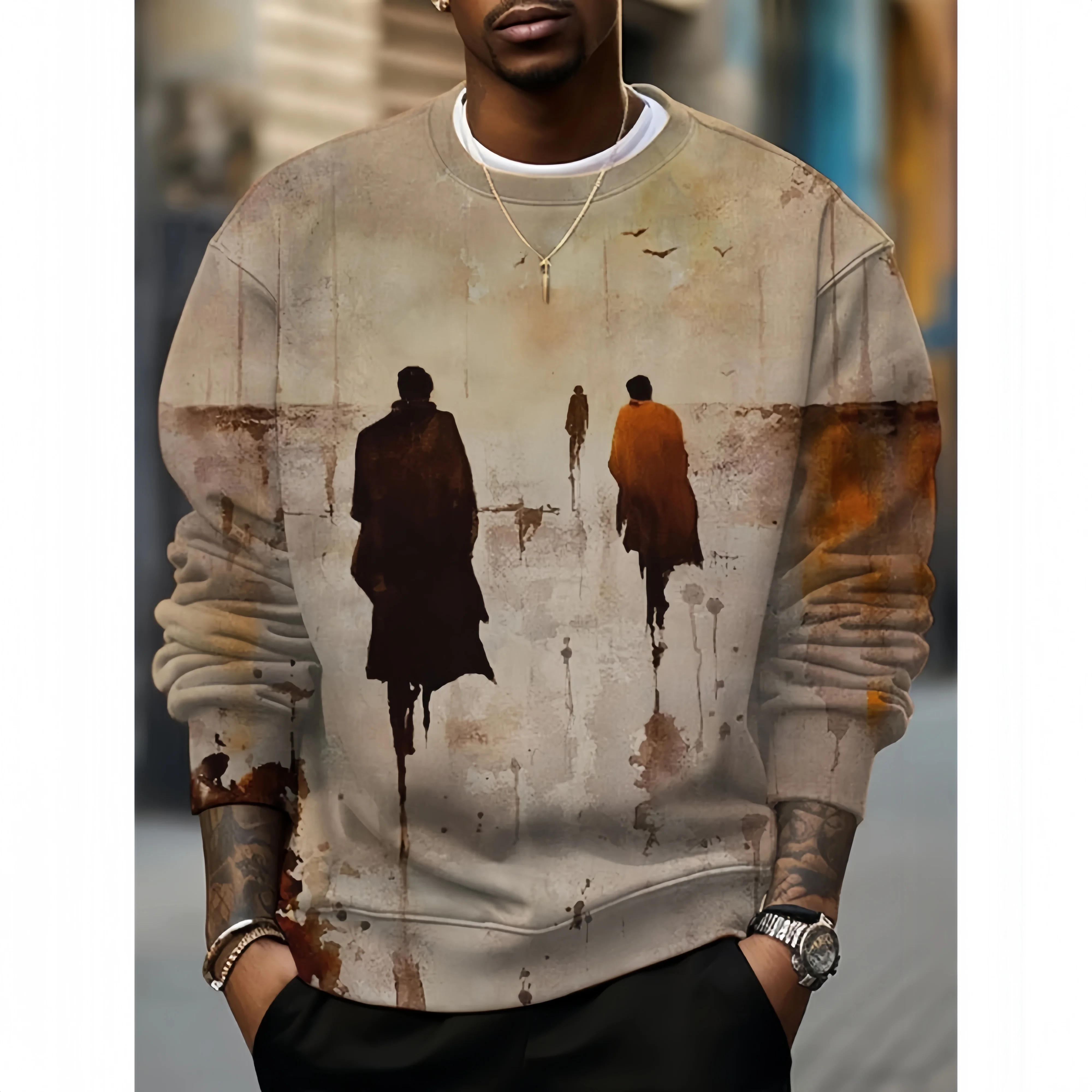 

Men's Creative Pattern 3D Printed Polyster Hoodless Sweatshirt Autumn Winter Casual Comfortable O-neck Hoodies Harajuku Pullover
