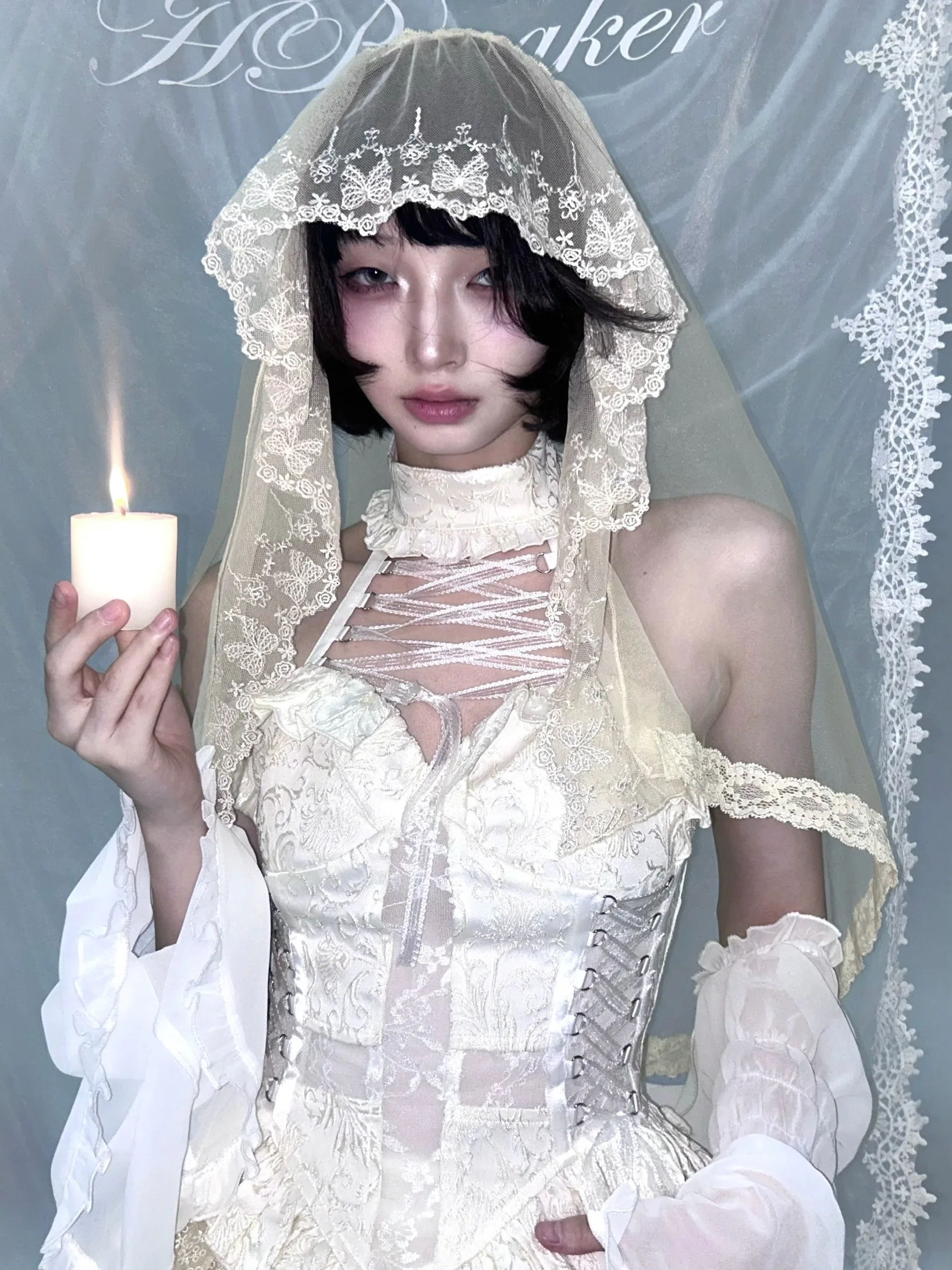 HBreaker Original Cross Hollow Out Dobby Halter Neck Tube Top Apricot Light Lolita Sweet Lacy Camis Tank Top Large Summer
