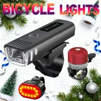 Christmas Bike Light Set USB Rechargeable LED Headlight Taillight Waterproof Cycling Front Rear Lamp Flashlight Night Riding
