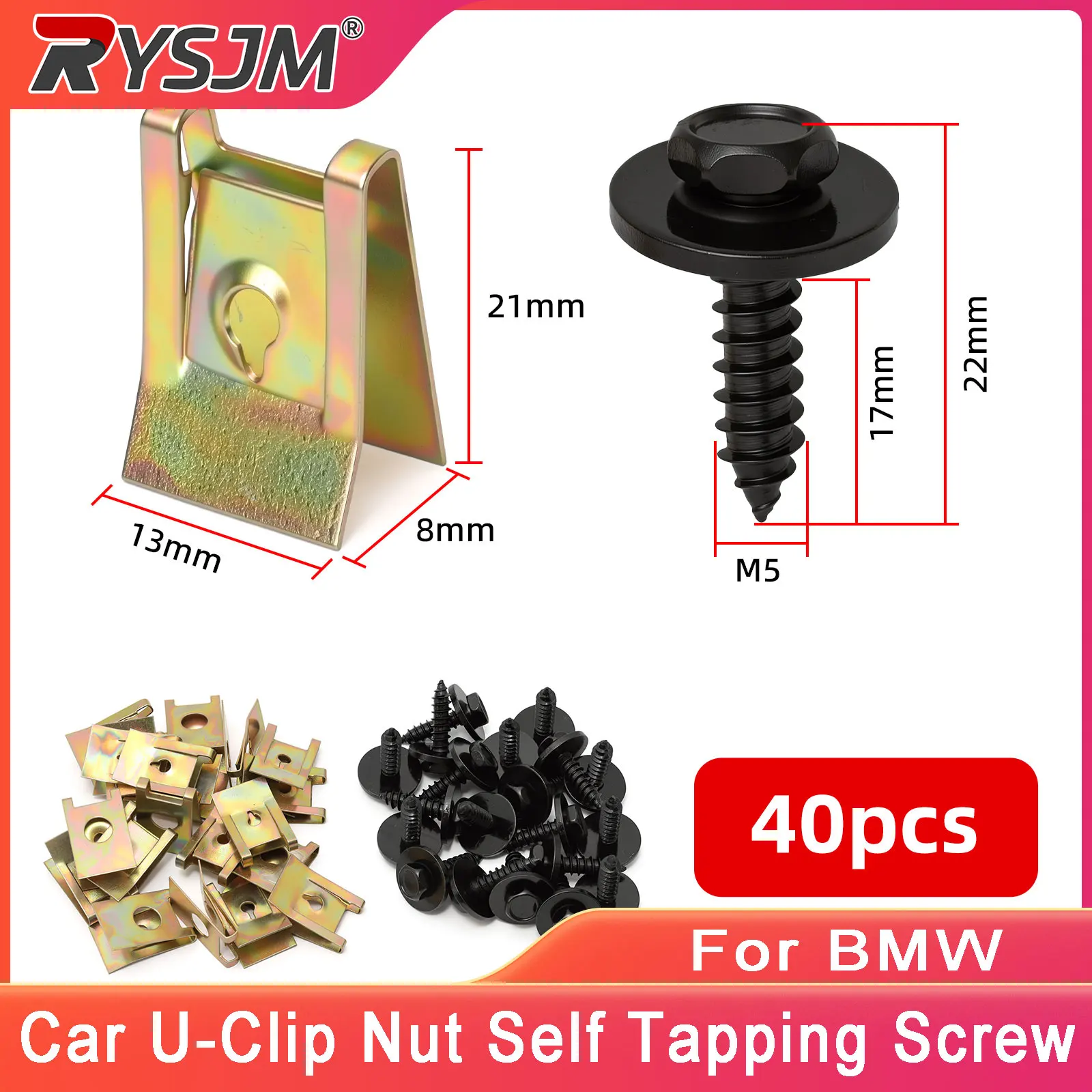 40/80PCS Engine Splash Guard Metal Nut/Screw Washers U-shape Fastener Screw Clip Car Fender Bumper Cross Head Screws For BMW