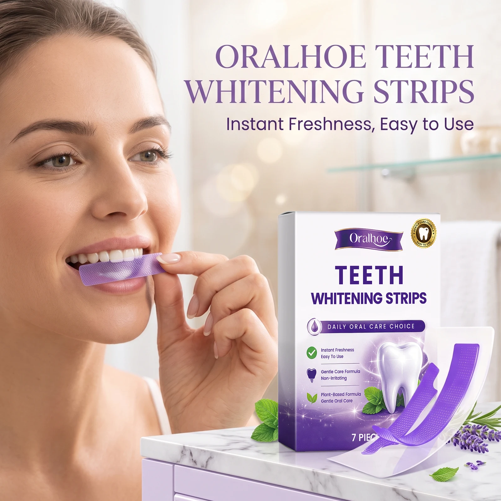 Oralhoe Purple Teeth Whitening Strips Improve Yellow Teeth Bright Tooth Remove Plaque Stain Long Lasting Fresh Breath Oral Care