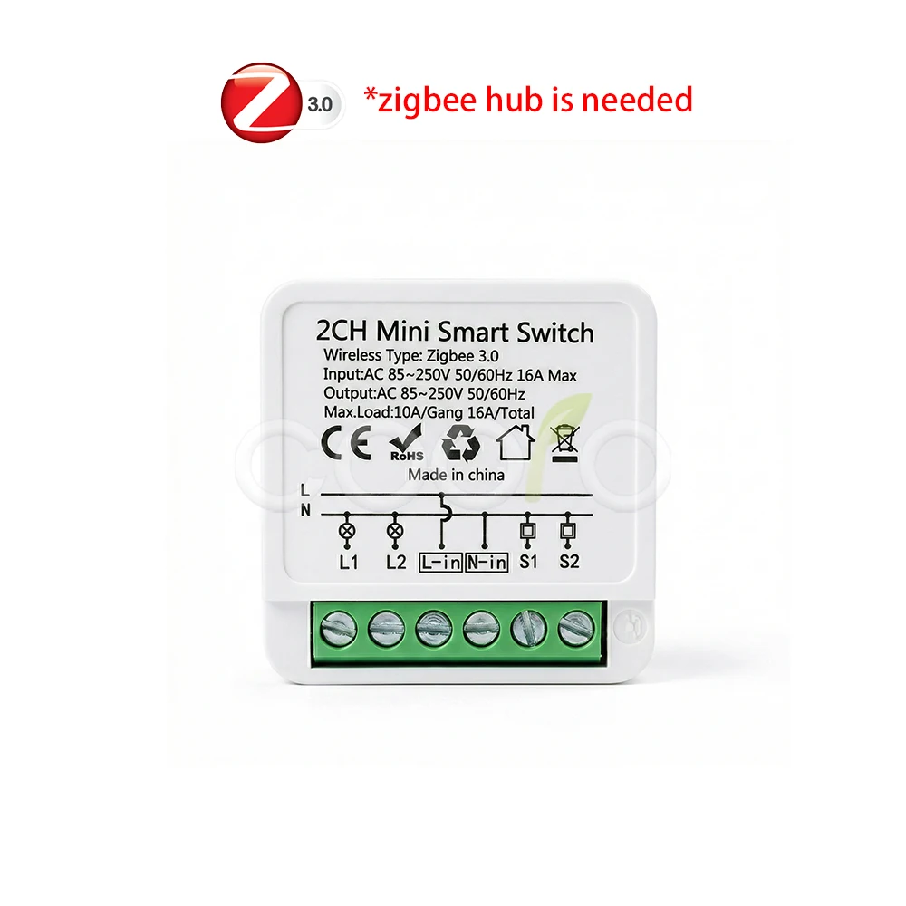 Zigbee 16A 1CH/2CH Smart Switch Breaker Mini Smart Home Relay Automation Module works with Tuya Hub Smart Life Alexa Google Home image 3