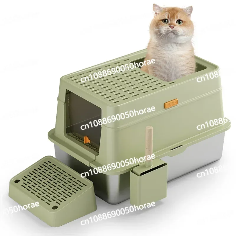 Large Fully Enclosed Cat Litter Box, Deodorizing and Splash Proof Products, Stainless Steel Cat Litter Toilet