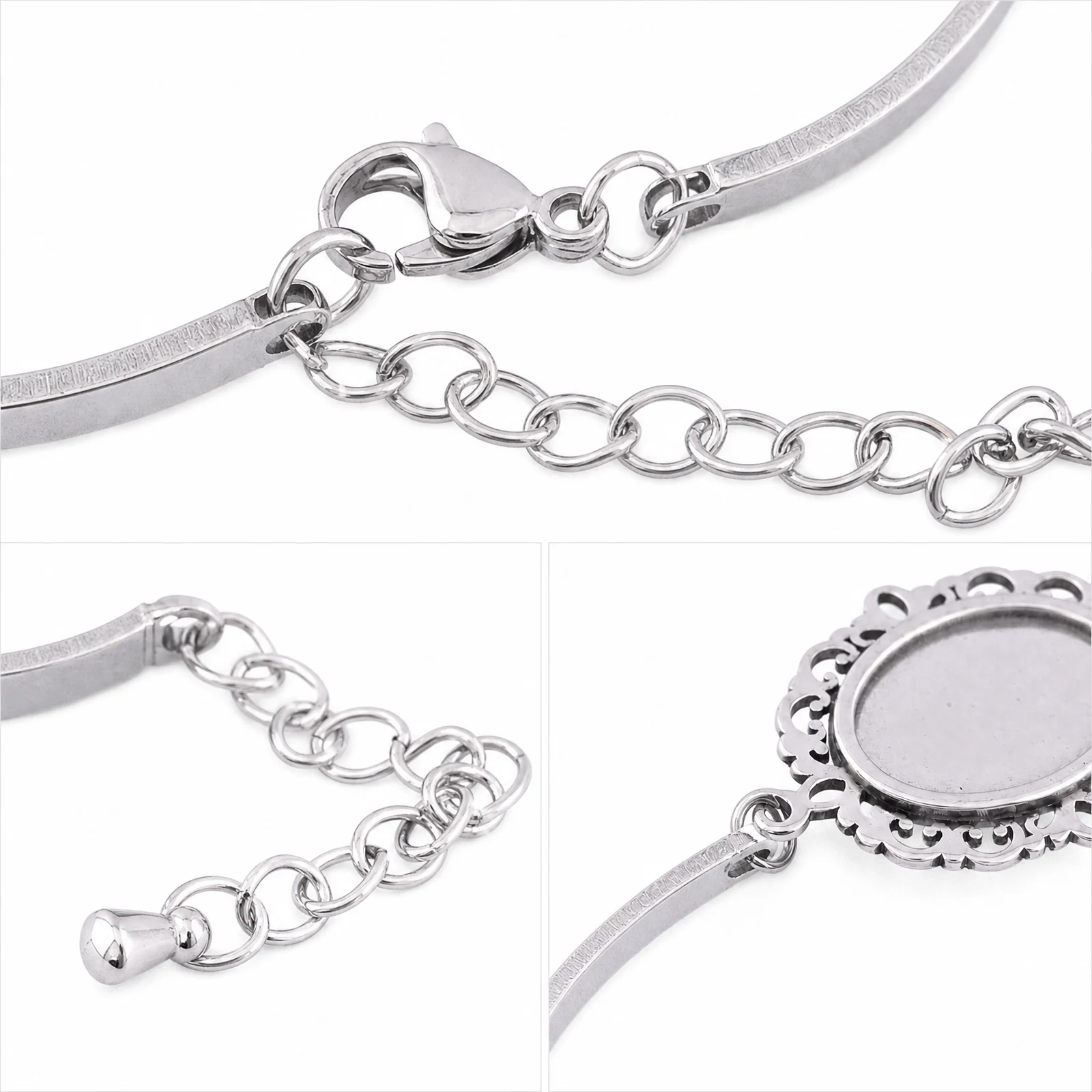 3pcs Stainless Steel Fit 13x18mm Oval  Floral Cabochon Bracelet Base Setting Blanks Diy Cuff Braclets Bezel Findings view 4