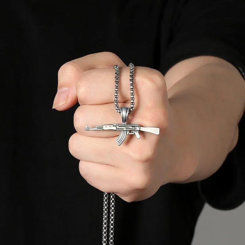 Fashionable and Domineering Ak-47 Submachine Gun Pendant Necklace Suitable for Men\\\'s Personalized Hip-Hop Rock Punk Jewelry