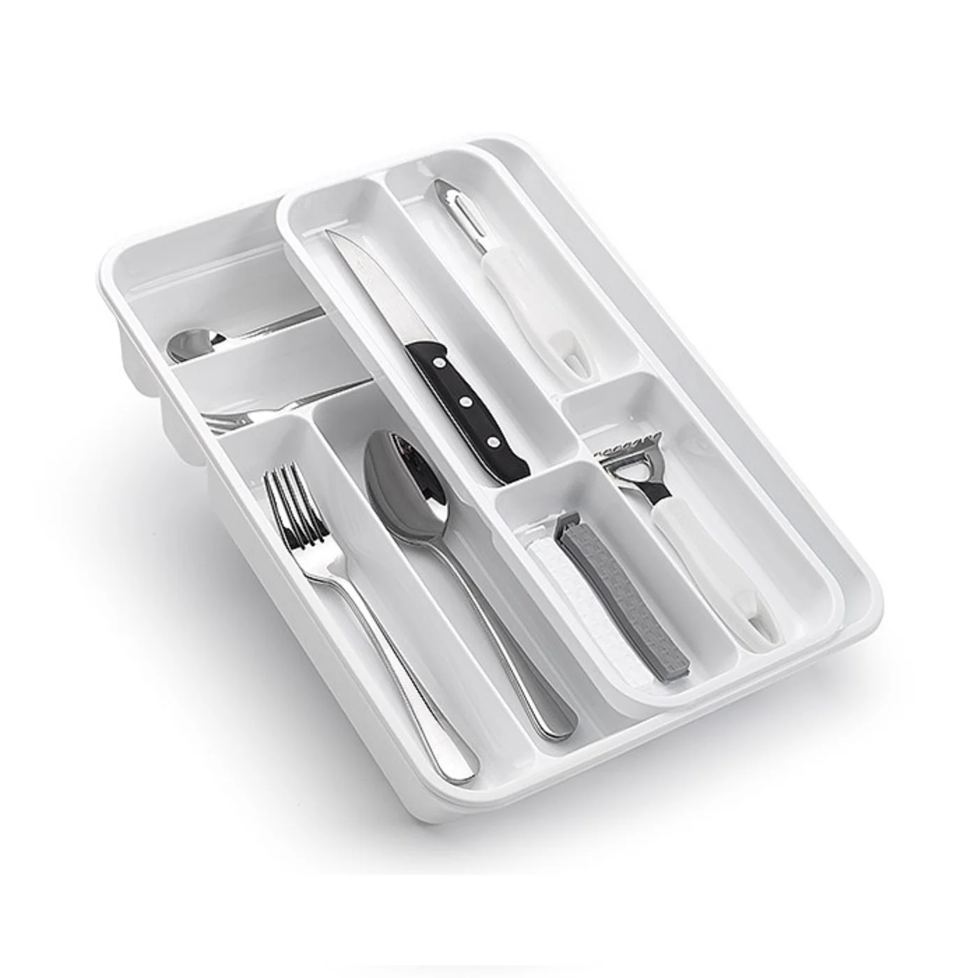 Tradineur-white plastic cutlery organizer 40x30x7 cm