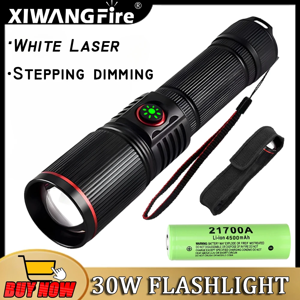 

Перезаряжаемый светодиодный фонарик из алюминиевого сплава с батареей 21700, высокая мощность, 30 Вт, уличный водонепроницаемый фонарь для кемпинга