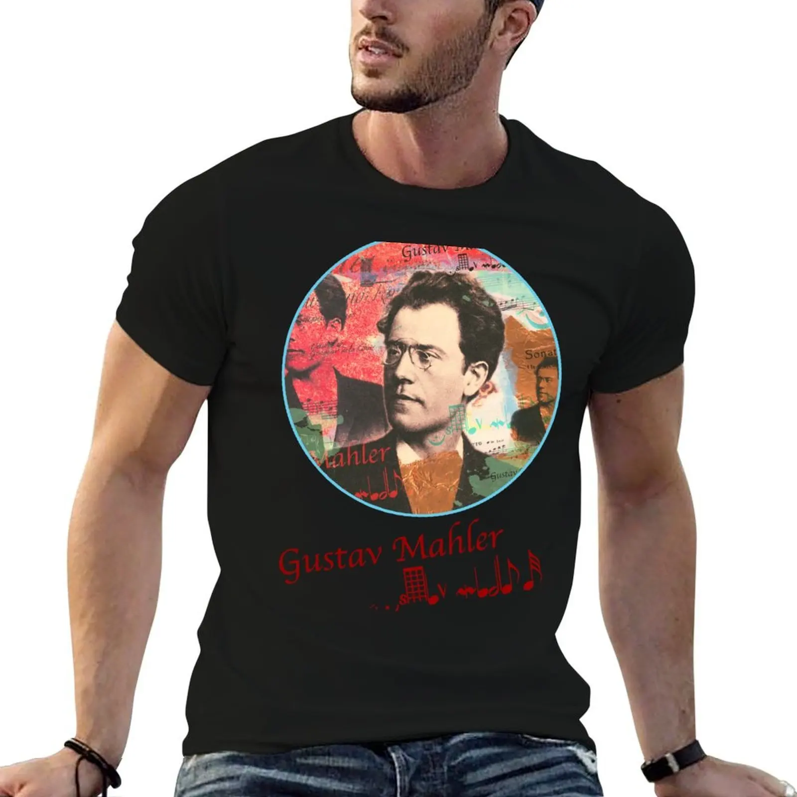 Camiseta con retrato de Gustav Mahler, camiseta de música clásica, paquete de camisetas de algodón para hombre, camiseta gráfica divertida, camiseta informal para hombre