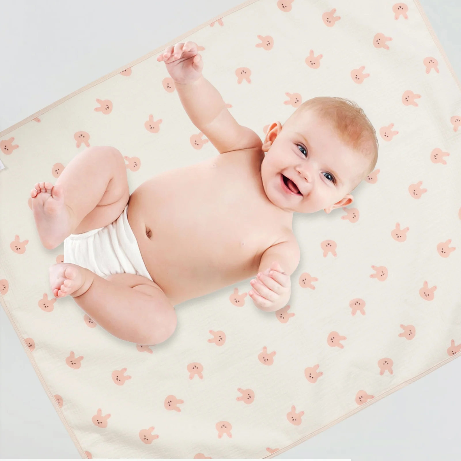 Baby Waterproof Pad Reusable Breathable Mattress Floral Bunny Pattern for Toddler Infant Bed Wetting Protection