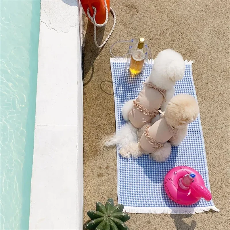 

No Hat Pet Beach Swimsuit Summer Bow Lace Camisole Vest Pet Bikini Jumpsuit Fashion Swimsuit Teddy Dog Pajamas Puppy Clothes