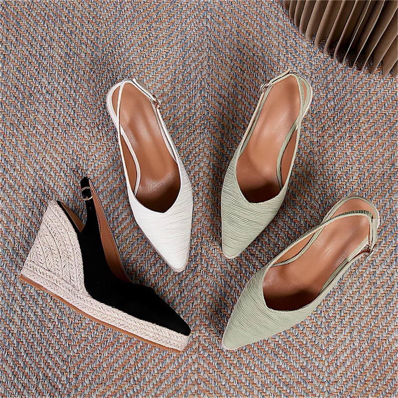 Espadrille Wedge Sandals for Women Adjustable Ankle Strappy Cute Shoes Platform Pointed Toe Sandals Casual Sloping High Heels