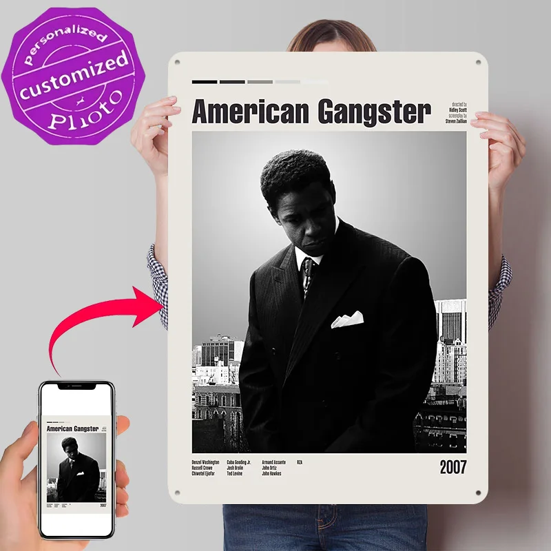 American Gangster Movie Poster Retro 3D Printed Metal Signs Customized Wall Hanging Gift for Office Decor Room Bar Accessories