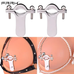 FRRK Animal Teeths Bite Metal Nipple Clamps with Chain Sex Clothespins Chest Clips Restraints Flirting Papilla Couples Play Toys