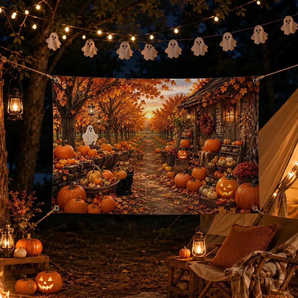 Autumn Pumpkin Country Flags Spooky Halloween Wall Hanging Banner Washable Fade‑Resistant Indoor Outdoor Party Decor