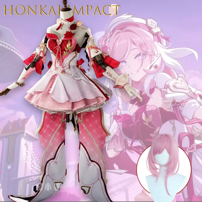 Juego Honkai Impact 3 Elysia Cosplay disfraz peluca amor mensajero Sexy vestido rosa disfraz de Halloween mujer Kawaii Cos