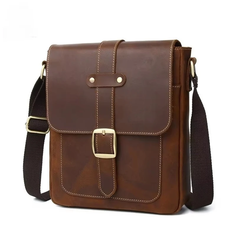 

Men's shoulder bag, top-layer cowhide men's style, British retro leather messenger bag.