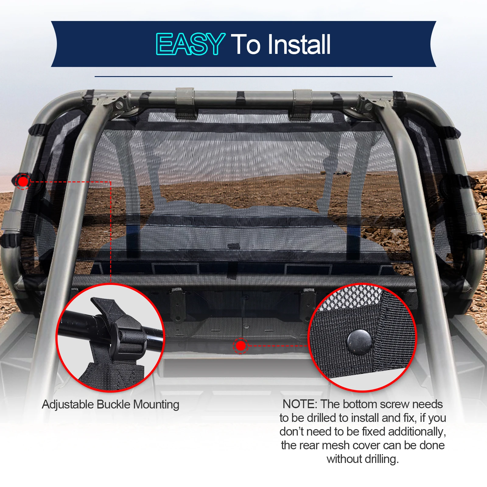 UTV النافذة الخلفية لينة شبكة ظلة الزجاج الأمامي الظل تدفق الهواء الشمس الأشعة فوق البنفسجية شبكة حماية ل بولاريس RZR 1000 توربو XP RZR XP 4 1000