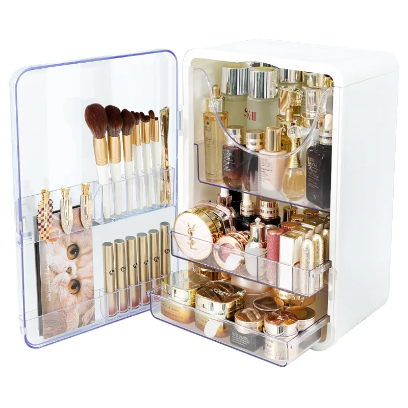 Imagem -05 - Grande Capacidade Cosmetic Storage Box Light Luxury Desktop Capacidade Dustproof Armazenamento Rack Vaidade Doméstica Batom e Cosméticos