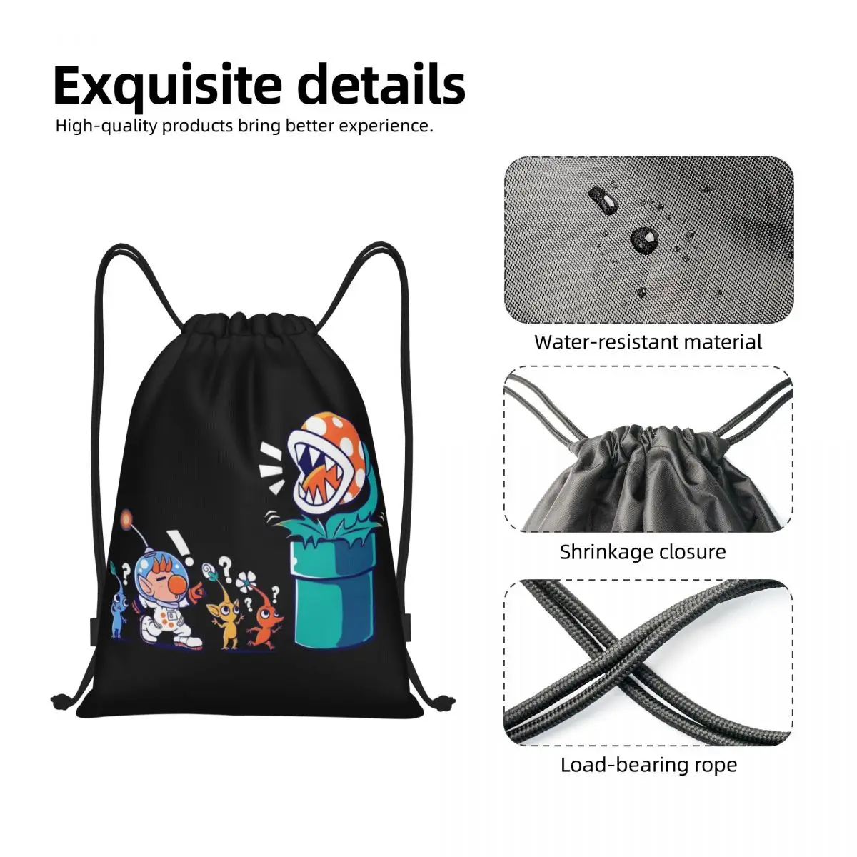 Custom Pikmins Video Gaming Drawstring Backpack Sports Gym Bag for Men Women Wrong Planet Training Sackpack