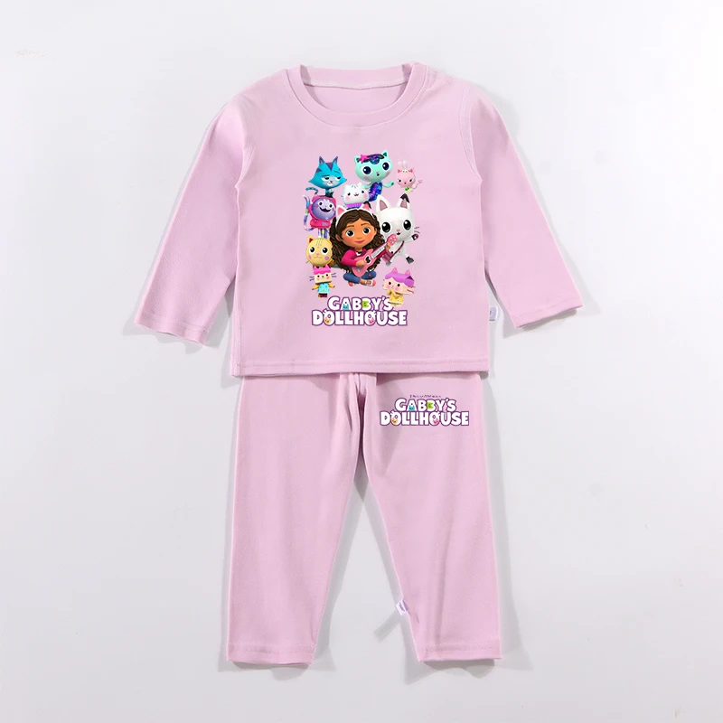 2PCS 개비 인형 집 어린이 잠옷 세트 애니메이션 인쇄 피규어 가을 겨울 따뜻한 셔츠 탑 소년 소녀 어린이 옷 Nightshirt