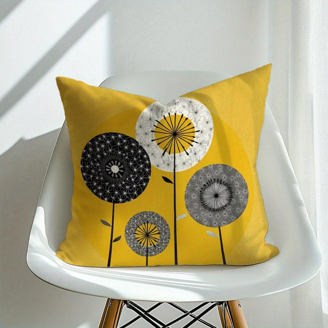 Mid-Century Dandelion Pillow Cover Mustard Yellow Floral Print Cushion Case Scandi Minimalist Home Decor Gift