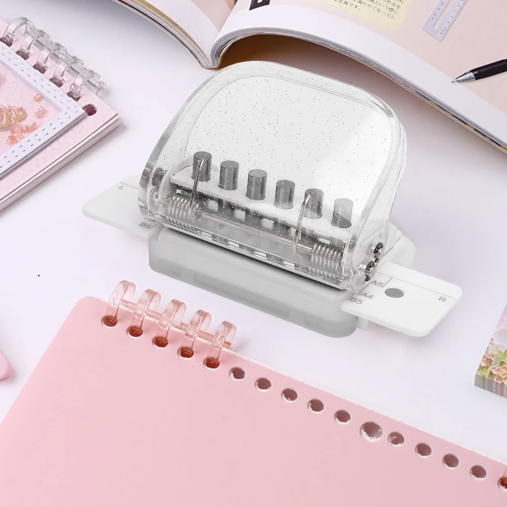 ABS 6 Hole Paper Punch Portable Colorful Casing Manual Paper Punch Compatible with A4 B5 A5 Mini Size Binding Machine