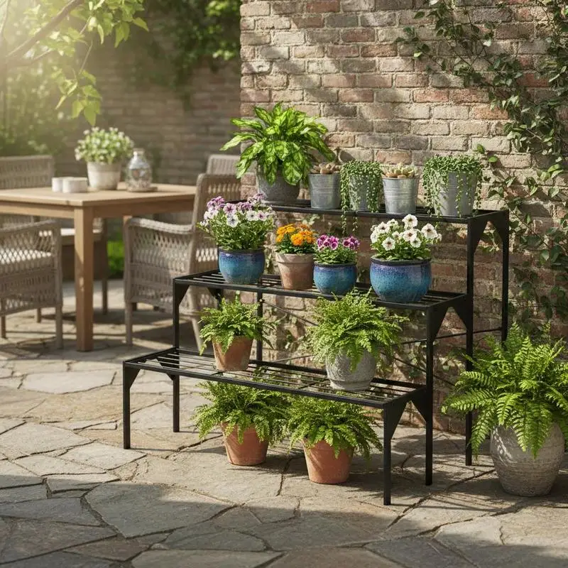 

Outdoor 3 Tier Metal Plant Stand with Heavy Duty Rack for Multiple Use