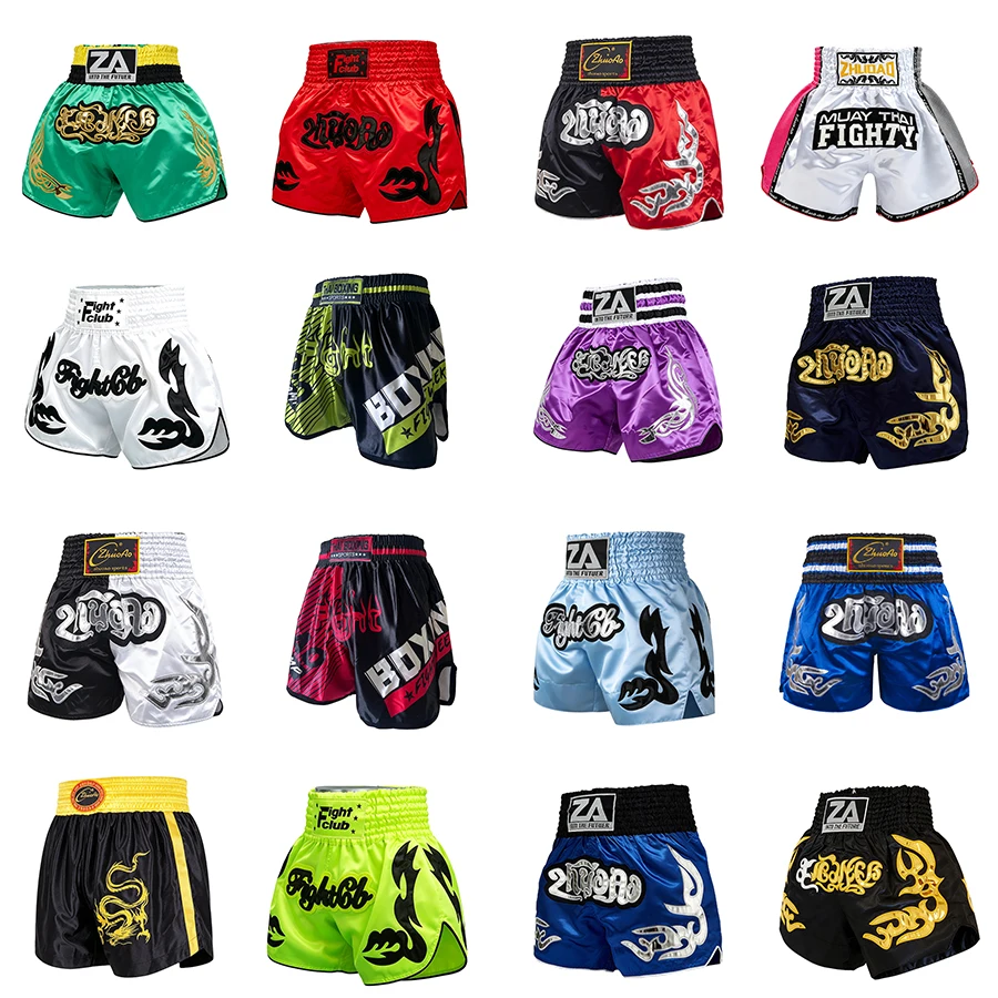 Premium Satin Boxing Shorts Muay Thai Shorts Men Women Child Professional Wrestling Sparring Kickboxing Cage Fight BJJ MMA Pants
