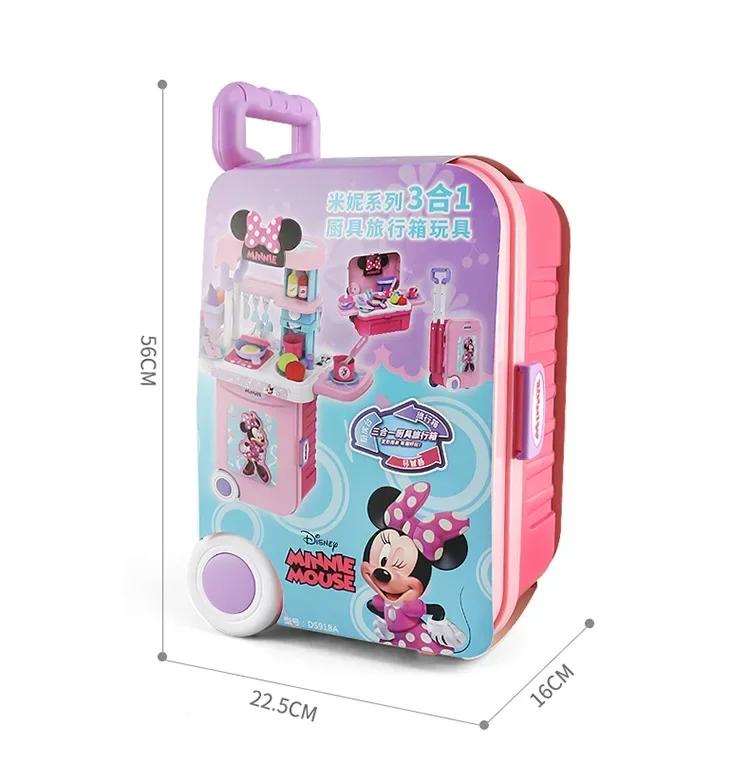 Disney 3 in1 Minnie mouse trolley case kitchen set for kids with light kitchen tableware play house set toys kids birthday gift