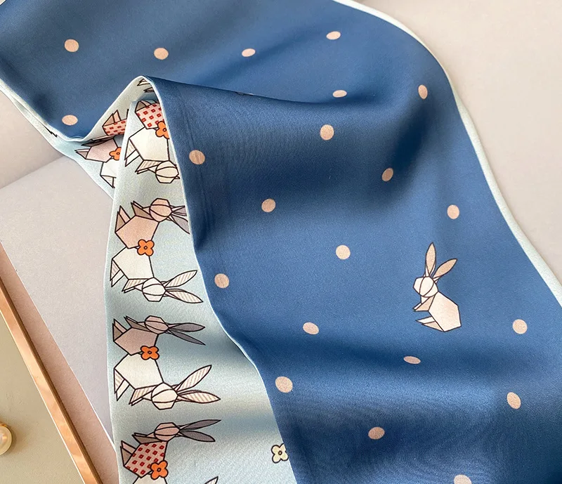 2022 Trending in summer Rabbit Printed fashion small silk scarf women\'s narrow and long scarf decorated with printed silk scarf