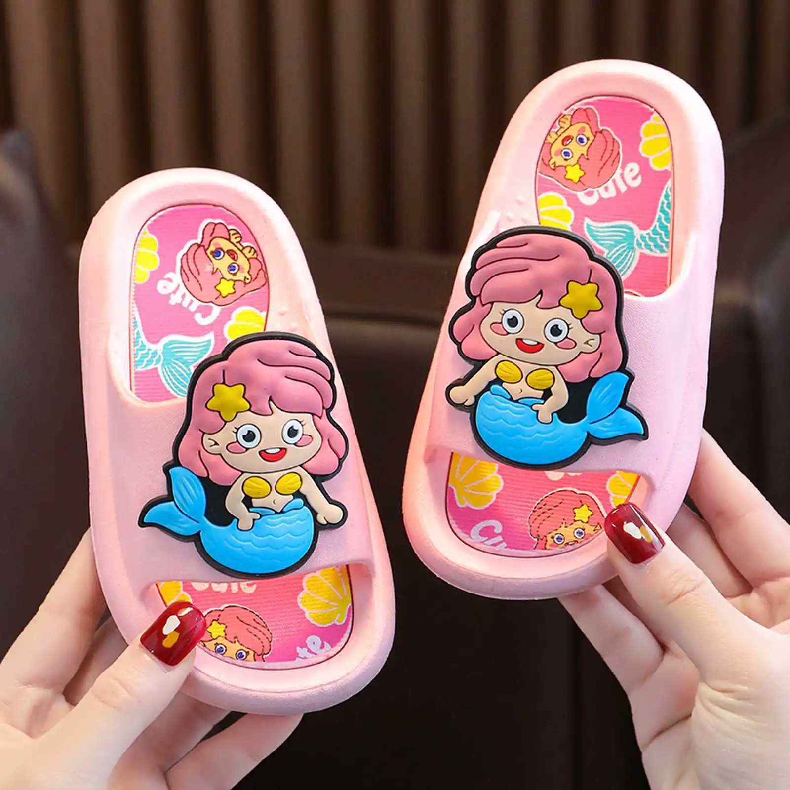 

Soft Cartoon Cute Dinosaur Slippers Platform PVC Cartoon Animal Slippers Solid Color Anti Slip Children's Bathroom Sandals Girls