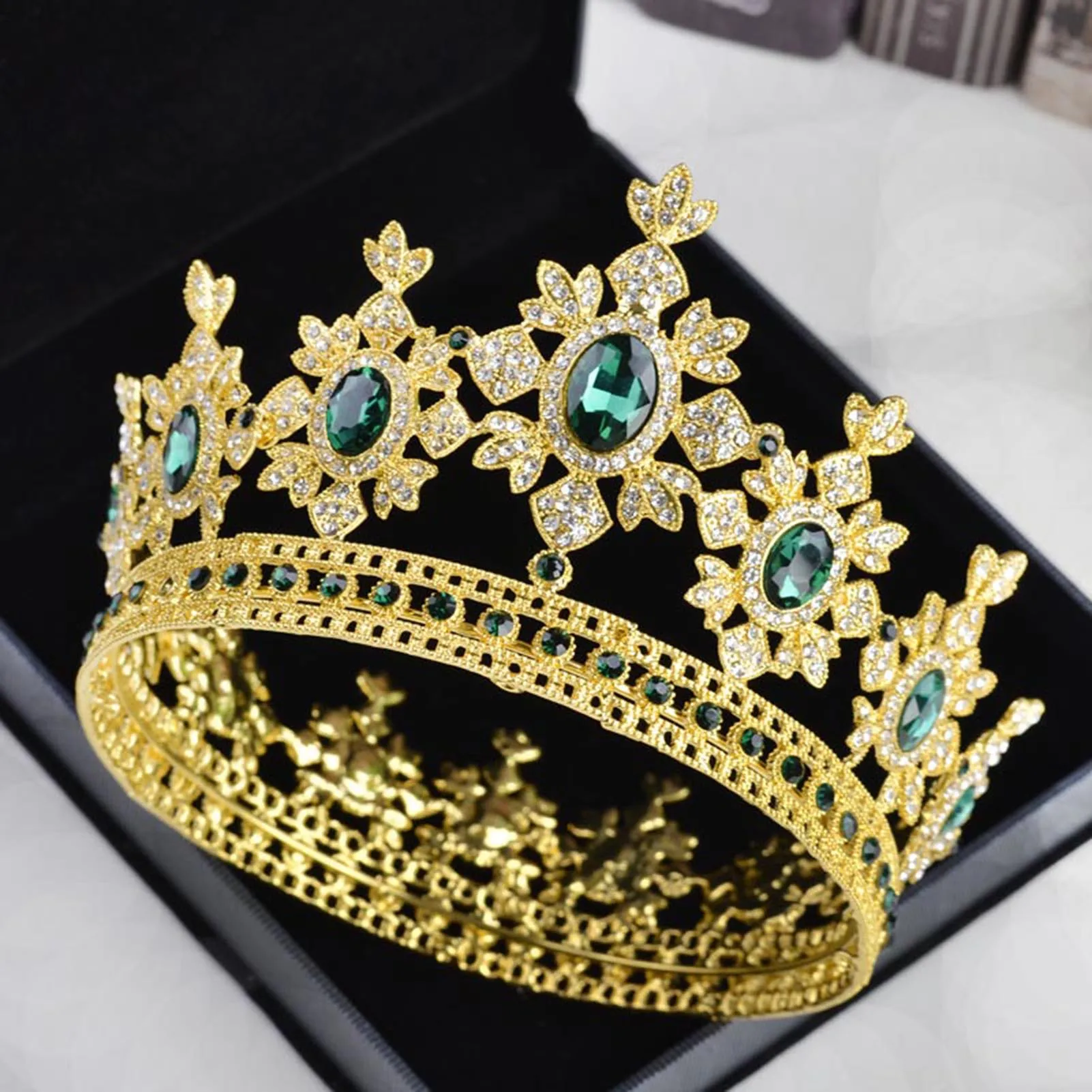 Prinses Tiaras Full-Round Gouden Kroon Barokke Hoofdband Bruiloft Haaraccessoires Elegante Bruids Prom Diadeem Luxe Haar Sieraden