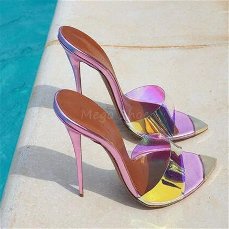 Fantasy Pvc Purple High Heels Slippers Sandals Women Luxury Stiletto Heels Banquet Sandals Lady Shoes Female Big Size 43 44 45