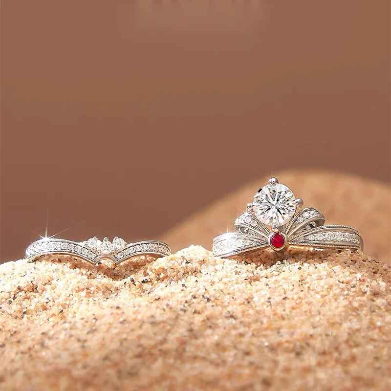 2024 New Women's Wedding Ball Ring White Shining Zircon Jewelry Adjustable Size Accessories Holiday Gifts