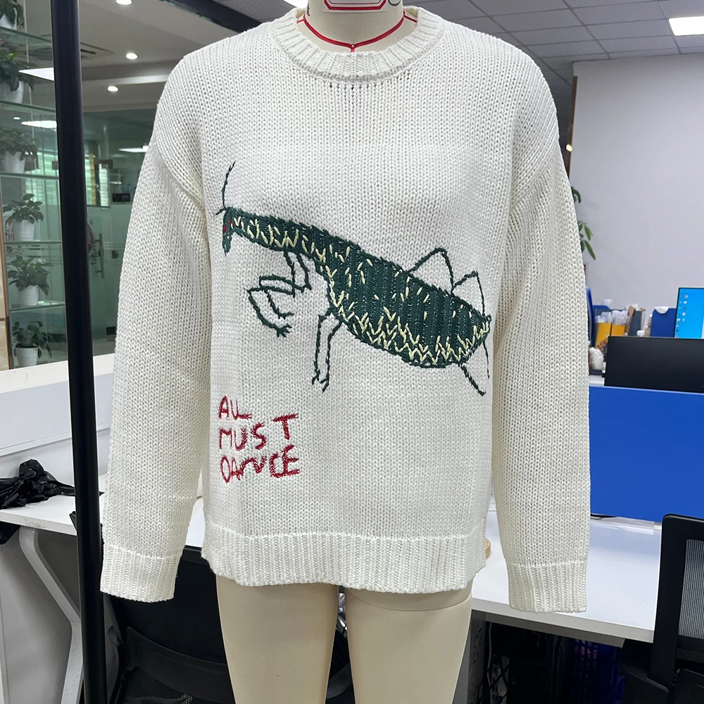 

Women Autumn Winter Lobster Graphic Knit Sweaters Y2k Long Sleeve Crew Neck Sweaters Vintage Goth Pullover Knitwear Tops