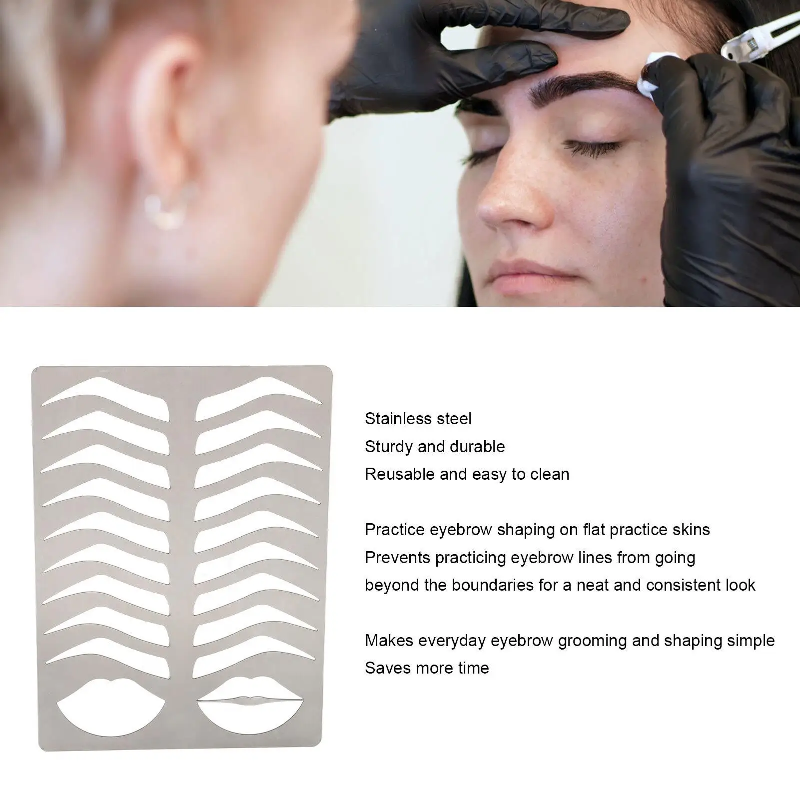 Durable Eyebrow & Lip Stencils - Stainless Steel Brow Templates for Easy Cleaning, Perfect for Salons